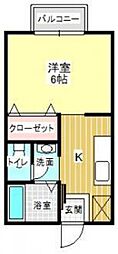 ビーライン菜園場 1Kの間取図画像