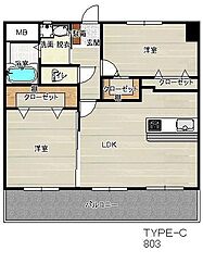 スカイヒルズ清末 2LDKの間取図画像