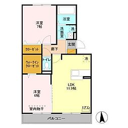 ルシェリア2 2LDKの間取図画像