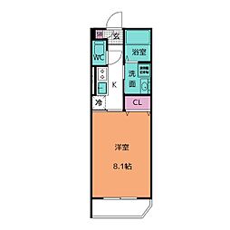 メグリオ新松戸 1Kの間取図画像
