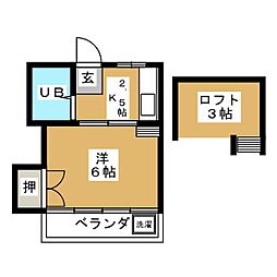 カーサミハス 1Kの間取図画像