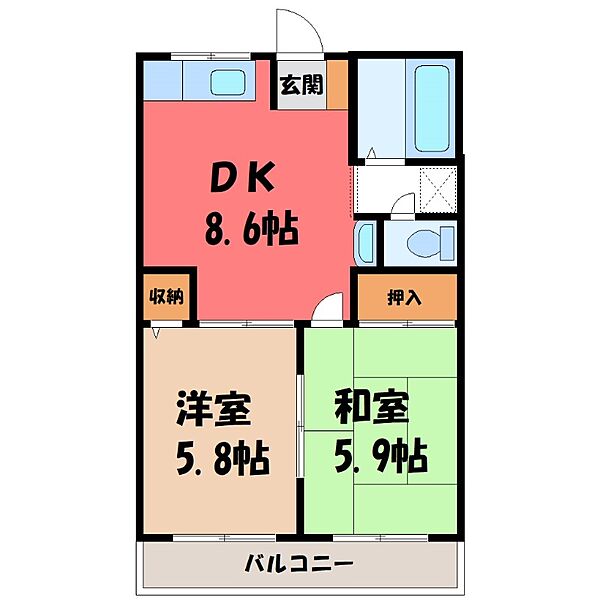 ハイツカミハラ II ｜栃木県宇都宮市西川田町(賃貸アパート2DK・2階・42.50㎡)の写真 その2