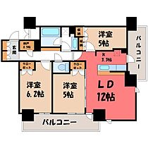 宇都宮PEAKS  ｜ 栃木県宇都宮市馬場通り3丁目（賃貸マンション3LDK・3階・70.20㎡） その2