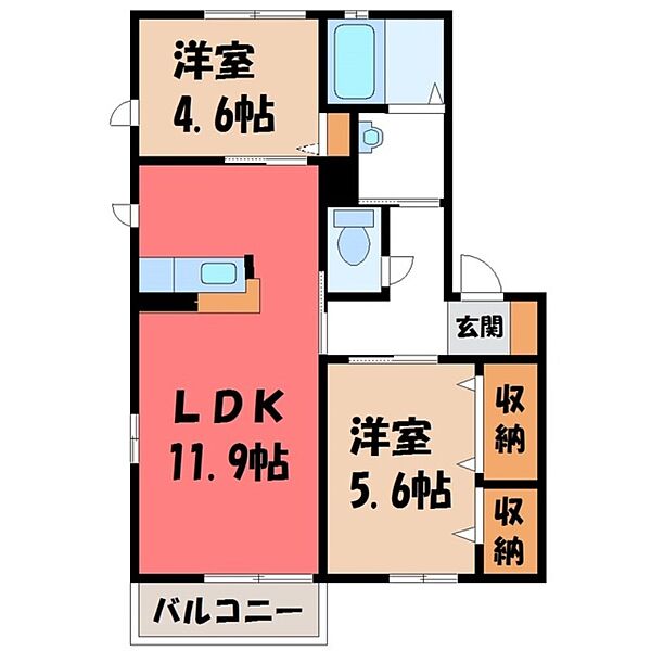 フォレスト ｜栃木県宇都宮市上横田町(賃貸アパート2LDK・2階・52.54㎡)の写真 その2