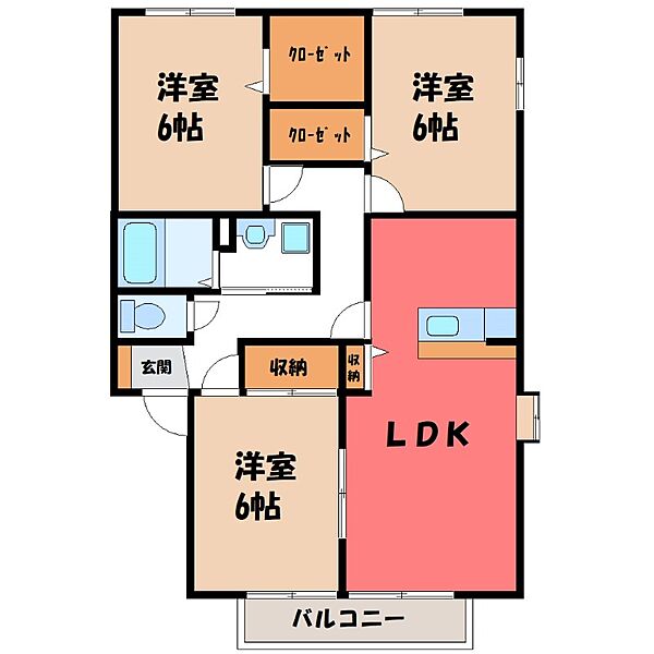 ビューバレー星ノ宮 D ｜栃木県栃木市都賀町合戦場(賃貸アパート3LDK・1階・68.45㎡)の写真 その1