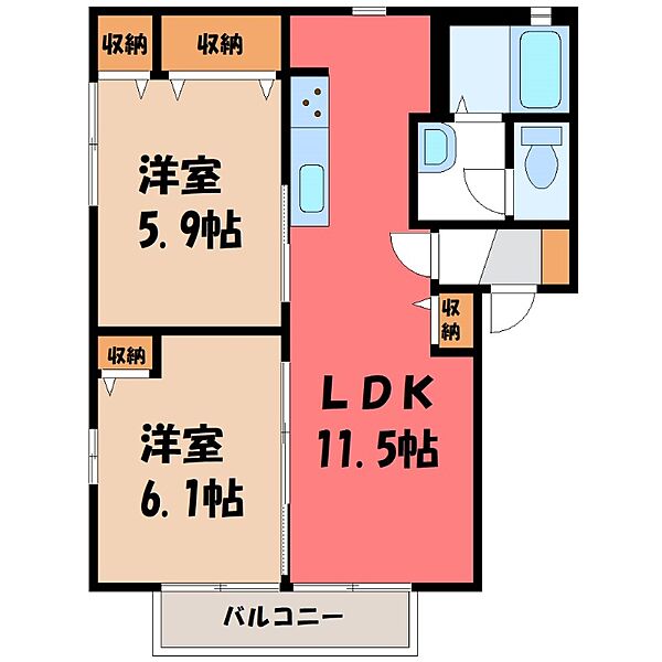 テラミパレス A ｜栃木県下都賀郡野木町大字友沼(賃貸アパート2LDK・2階・50.78㎡)の写真 その2