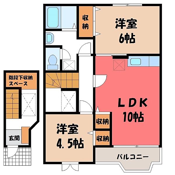 コンチェルト B ｜栃木県栃木市薗部町2丁目(賃貸アパート2LDK・2階・58.12㎡)の写真 その2