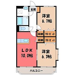 JR東北本線 小山駅 徒歩17分の賃貸マンション 3階2LDKの間取り
