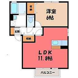 JR東北本線 宇都宮駅 バス15分 下栗団地下車 徒歩10分の賃貸アパート 1階1LDKの間取り