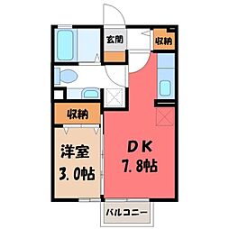 JR東北本線 宇都宮駅 バス28分 ミツトヨ前下車 徒歩8分の賃貸アパート 2階1DKの間取り