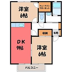 JR東北新幹線 小山駅 徒歩18分の賃貸アパート 1階2DKの間取り