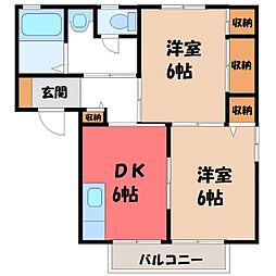 ラフォーレ秋桜C 2DKの間取図画像