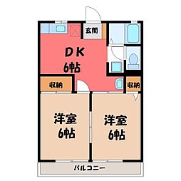 国友ハイツB 2DKの間取図画像