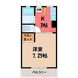 カーサ斎田 1Kの間取図画像