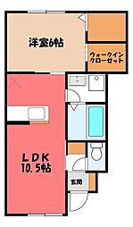 宇都宮市不動前3丁目アパート 1LDKの間取図画像