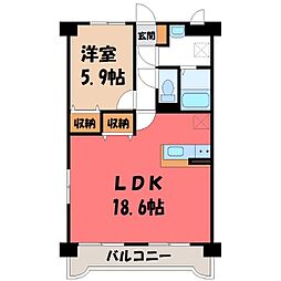 フォレストY&M雀宮A 1LDKの間取図画像