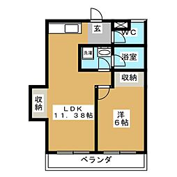 第5サンキビル 4階1LDKの間取り