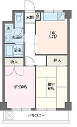 レジデンス中島 2DKの間取図画像