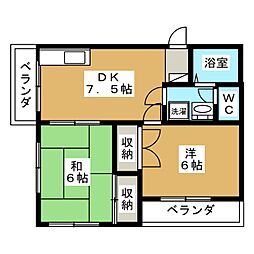 シティーハイツA 2DKの間取図画像