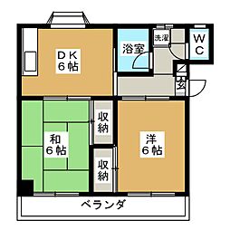 ベルセゾン山村 2DKの間取図画像