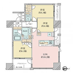 ワコーレ大阪新町タワーレジデンス 3LDKの間取図画像