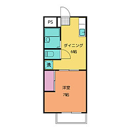 セキスト稲毛 2階1DKの間取り
