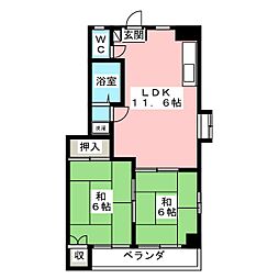 サンハイツ矢作 2LDKの間取図画像