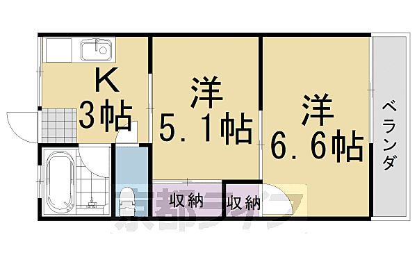 此君園荘 201｜京都府京都市西京区樫原下ノ町(賃貸アパート2K・2階・31.26㎡)の写真 その2