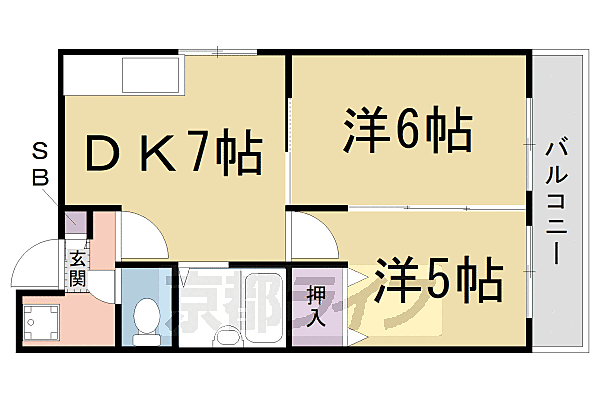 バッハロン 201｜京都府京都市中京区西ノ京伯楽町(賃貸マンション2DK・2階・45.36㎡)の写真 その2