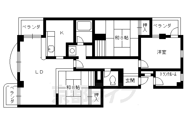 プレズィール衣笠 302｜京都府京都市北区衣笠天神森町(賃貸マンション3LDK・3階・75.03㎡)の写真 その2