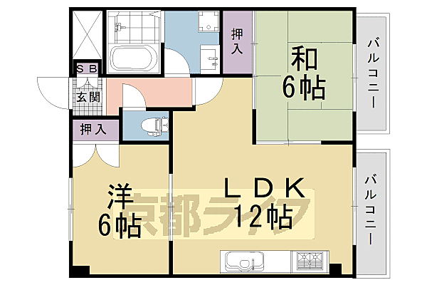 京都府京都市南区東九条宇賀辺町(賃貸マンション2LDK・5階・53.30㎡)の写真 その2