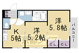 松山サザンクロス 3階2DKの間取り