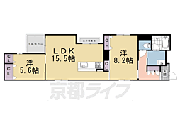京都市営烏丸線 四条駅 徒歩11分の賃貸マンション 3階2LDKの間取り