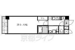 京都市営烏丸線 烏丸御池駅 徒歩7分の賃貸マンション 4階1Kの間取り