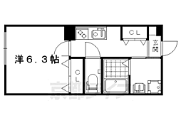 阪急京都本線 西院駅 徒歩9分の賃貸マンション 2階1Kの間取り