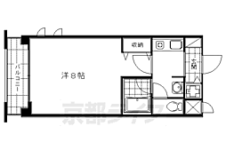 京都市営烏丸線 五条駅 徒歩1分の賃貸マンション 5階1Kの間取り
