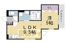 長岡京市調子1丁目アパート 1LDKの間取図画像