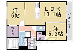 エスタール長岡京 2LDKの間取図画像