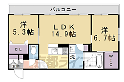HABITER御所西 2LDKの間取図画像