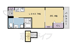 宇治市莵道門前アパート 1LDKの間取図画像