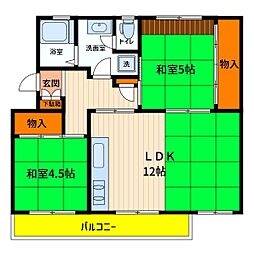 多摩都市モノレール 砂川七番駅 徒歩7分の賃貸マンション 5階2LDKの間取り