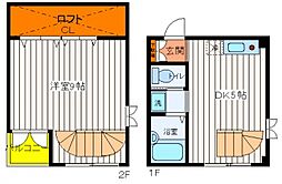 JR中央線 立川駅 徒歩18分の賃貸マンション 2階1DKの間取り