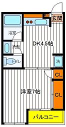 JR中央線 立川駅 徒歩8分の賃貸マンション 1階1DKの間取り