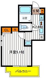 JR中央線 立川駅 徒歩9分の賃貸アパート 2階1Kの間取り