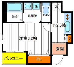 JR中央線 立川駅 徒歩15分の賃貸アパート 1階1Kの間取り