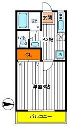 JR中央線 立川駅 徒歩18分の賃貸アパート 2階1Kの間取り