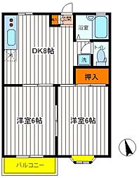 リバーサイドハイツ 2DKの間取図画像