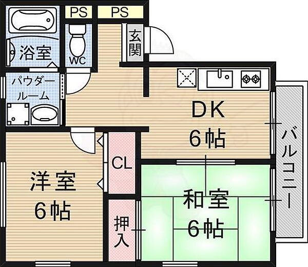 京都府京都市山科区北花山寺内町(賃貸アパート2DK・2階・44.02㎡)の写真 その2