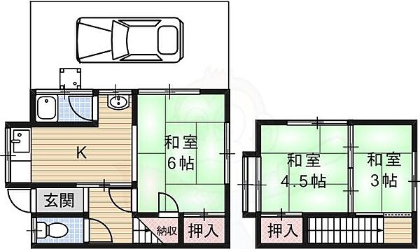 京都府京都市山科区大宅打明町(賃貸一戸建3K・2階・47.39㎡)の写真 その2