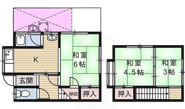 京都府京都市山科区大宅打明町(賃貸一戸建3K・2階・47.39㎡)の写真 その2